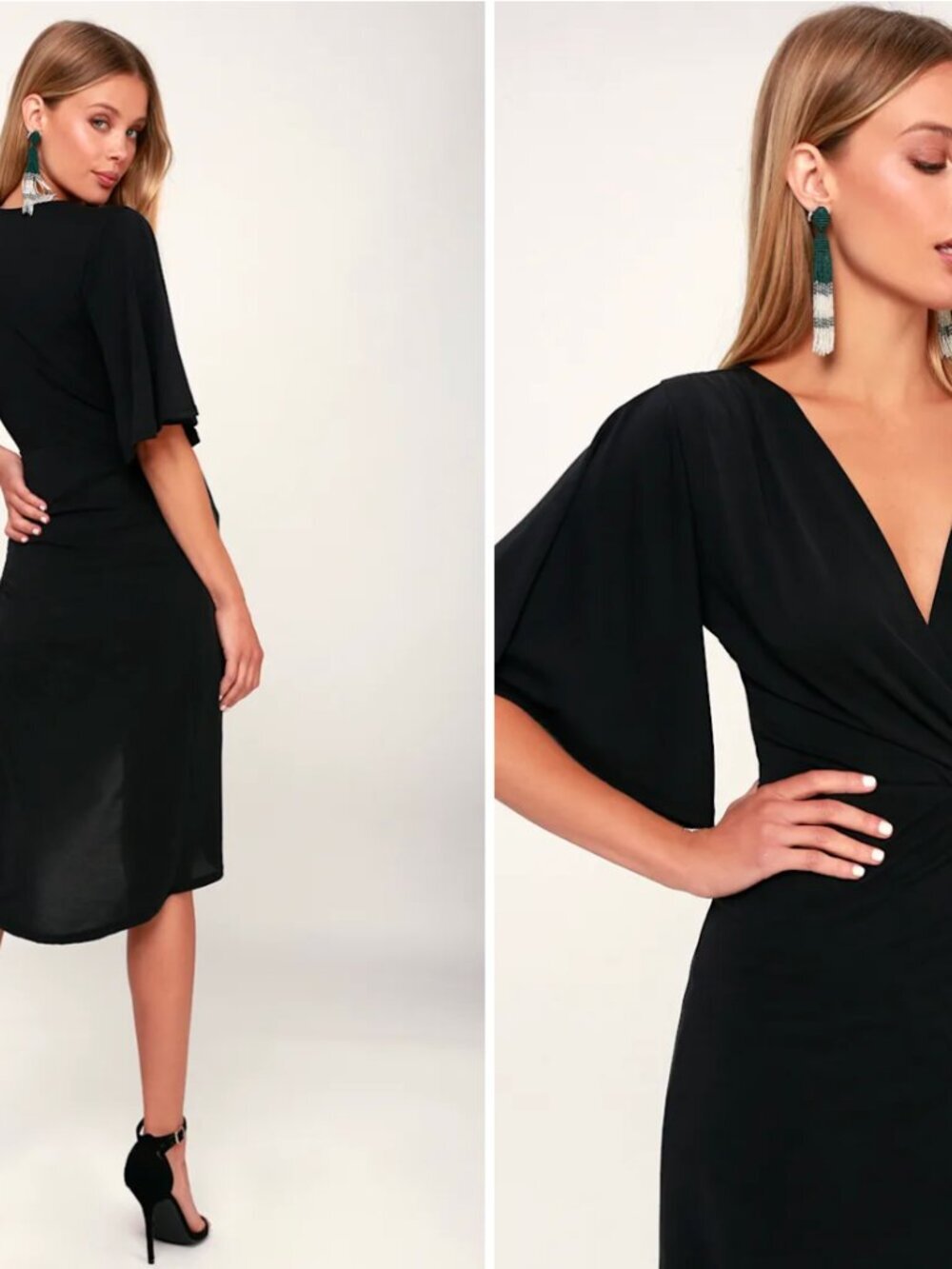 Lulu's Dulcet Washed Black Surplice Midi Dress - Picture 2 of 5